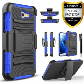 Samsung Galaxy J3 Emerge, Galaxy J3 Prime Case, Dual Layers [Combo Holster] Case And Built-In Kickstand Bundled with [Premium Screen Protector] Hybird Shockproof And Circlemalls Stylus Pen (Blue)